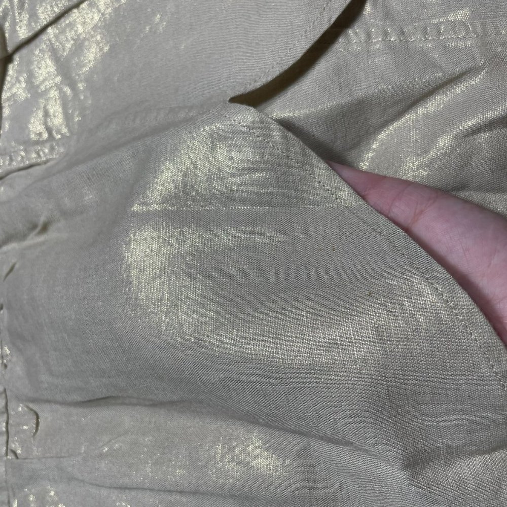 Anthropologie Linen Blend Skirt 6 Edme Esyllte Metallic Scalloped Tulip Gold - Picture 7 of 12